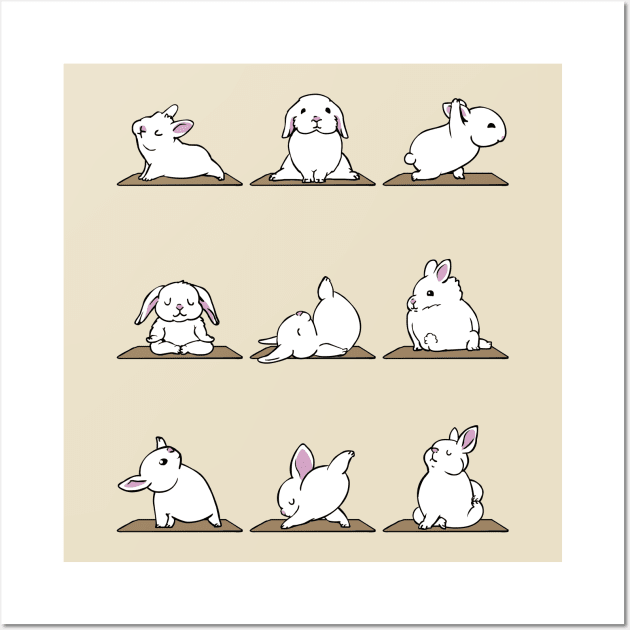 Bunnies yoga Wall Art by huebucket